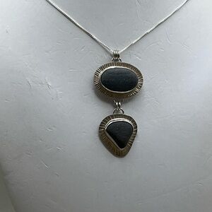 Sophisticated Black Beach Stone and Sterling Silver Double Pendant Necklace